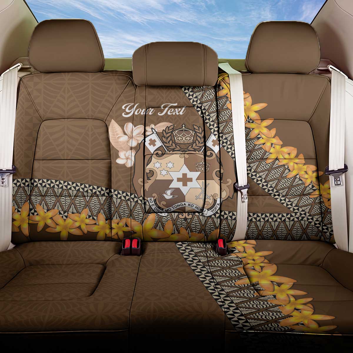 Personalised Tonga Language Week Back Car Seat Cover Malo e Lelei Tongan Ngatu Pattern - Brown LT14 One Size Brown - Polynesian Pride