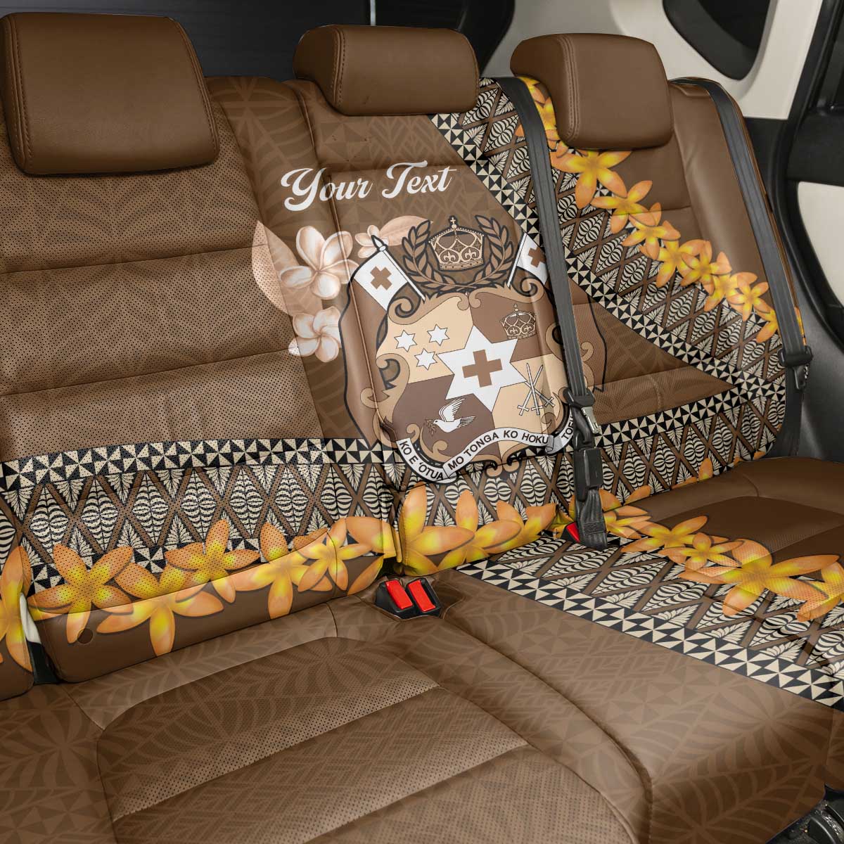 Personalised Tonga Language Week Back Car Seat Cover Malo e Lelei Tongan Ngatu Pattern - Brown LT14 - Polynesian Pride