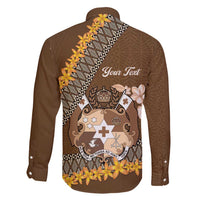 Personalised Tonga Language Week Family Matching Long Sleeve Bodycon Dress and Hawaiian Shirt Malo e Lelei Tongan Ngatu Pattern - Brown LT14 - Polynesian Pride