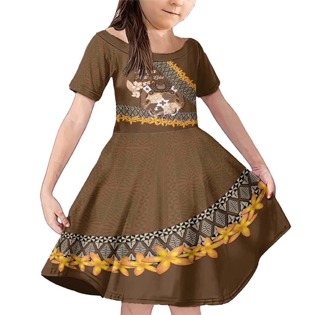 Personalised Tonga Language Week Family Matching Mermaid Dress and Hawaiian Shirt Malo e Lelei Tongan Ngatu Pattern - Brown LT14 Daughter's Dress Brown - Polynesian Pride