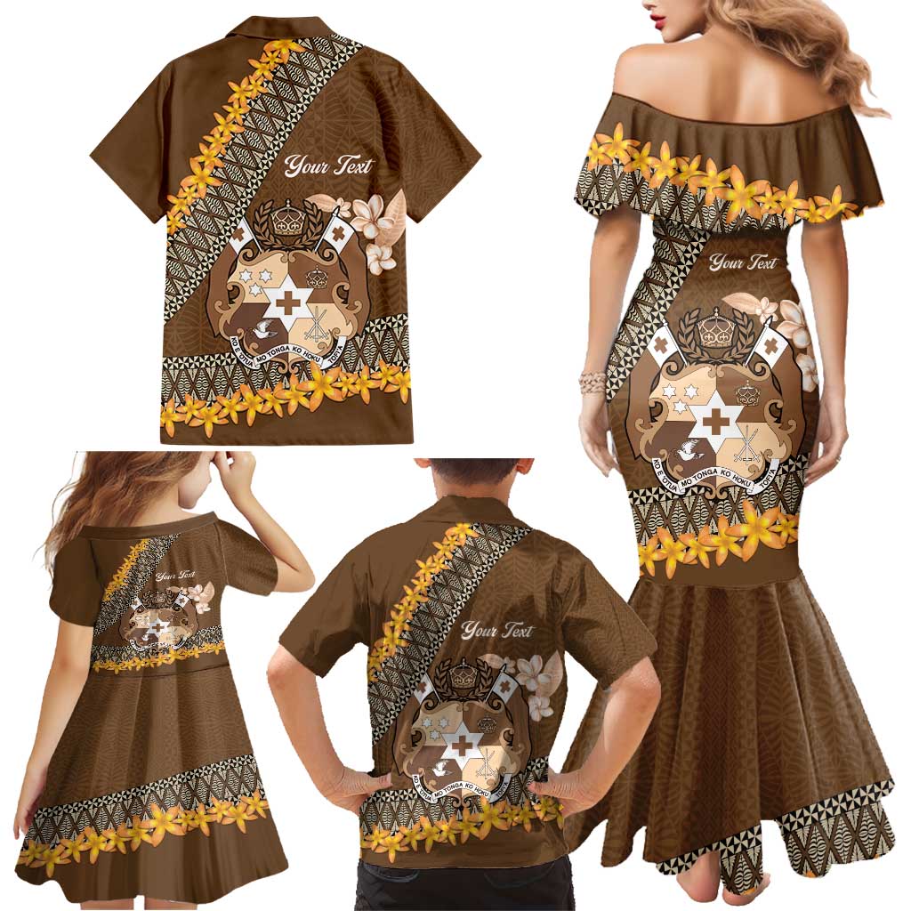 Personalised Tonga Language Week Family Matching Mermaid Dress and Hawaiian Shirt Malo e Lelei Tongan Ngatu Pattern - Brown LT14 - Polynesian Pride