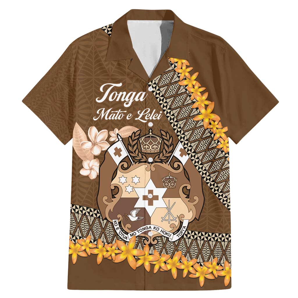 Personalised Tonga Language Week Family Matching Mermaid Dress and Hawaiian Shirt Malo e Lelei Tongan Ngatu Pattern - Brown LT14 Dad's Shirt - Short Sleeve Brown - Polynesian Pride