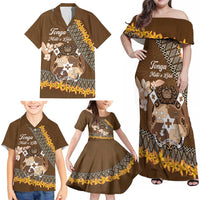 Personalised Tonga Language Week Family Matching Off Shoulder Maxi Dress and Hawaiian Shirt Malo e Lelei Tongan Ngatu Pattern - Brown LT14 - Polynesian Pride
