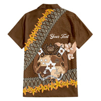 Personalised Tonga Language Week Family Matching Off Shoulder Short Dress and Hawaiian Shirt Malo e Lelei Tongan Ngatu Pattern - Brown LT14 - Polynesian Pride
