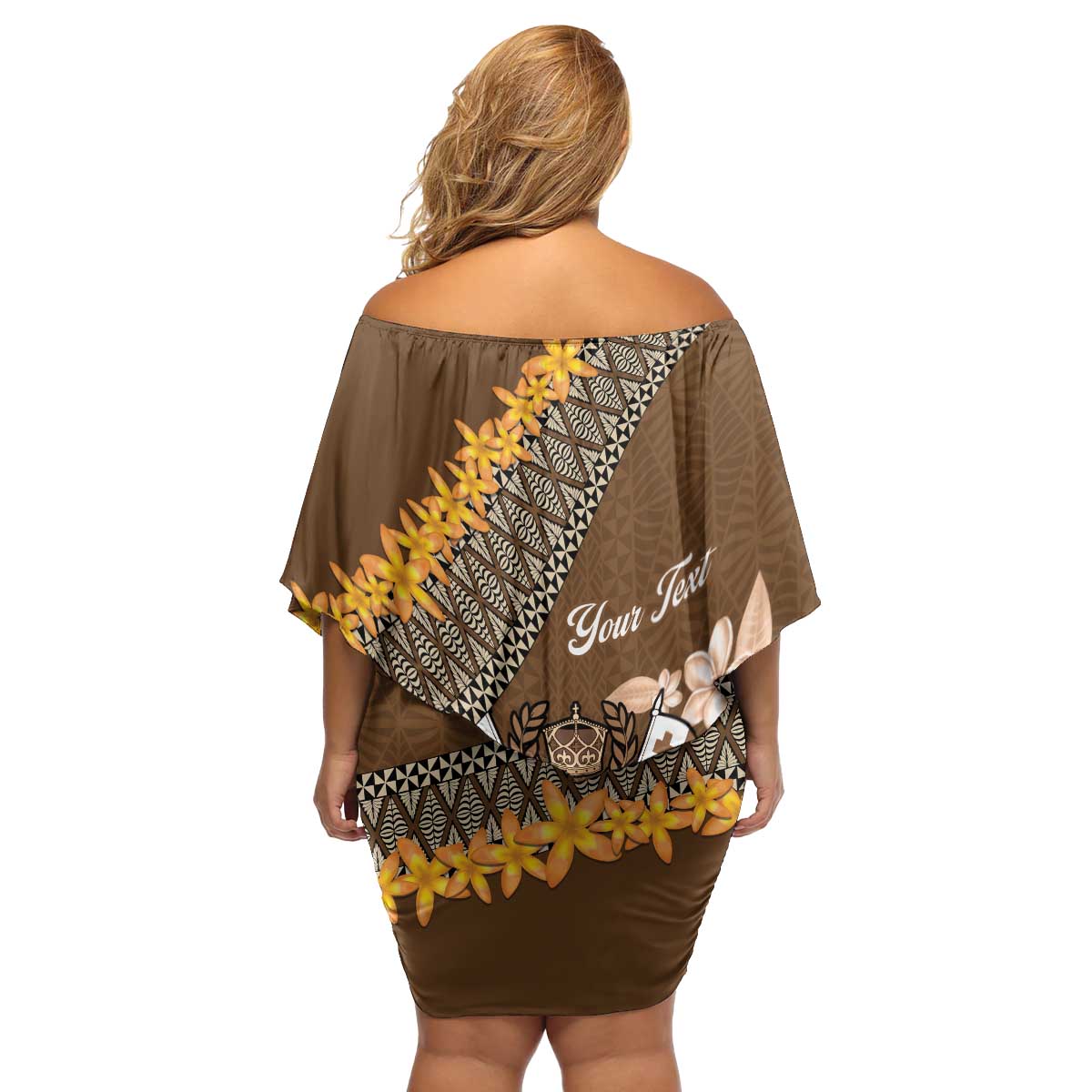 Personalised Tonga Language Week Family Matching Off Shoulder Short Dress and Hawaiian Shirt Malo e Lelei Tongan Ngatu Pattern - Brown LT14 - Polynesian Pride