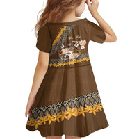 Personalised Tonga Language Week Family Matching Short Sleeve Bodycon Dress and Hawaiian Shirt Malo e Lelei Tongan Ngatu Pattern - Brown LT14 - Polynesian Pride