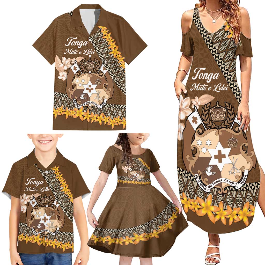 Personalised Tonga Language Week Family Matching Summer Maxi Dress and Hawaiian Shirt Malo e Lelei Tongan Ngatu Pattern - Brown LT14 - Polynesian Pride