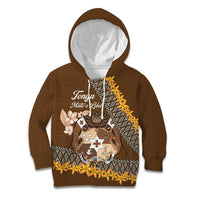 Personalised Tonga Language Week Kid Hoodie Malo e Lelei Tongan Ngatu Pattern - Brown LT14 Hoodie Brown - Polynesian Pride