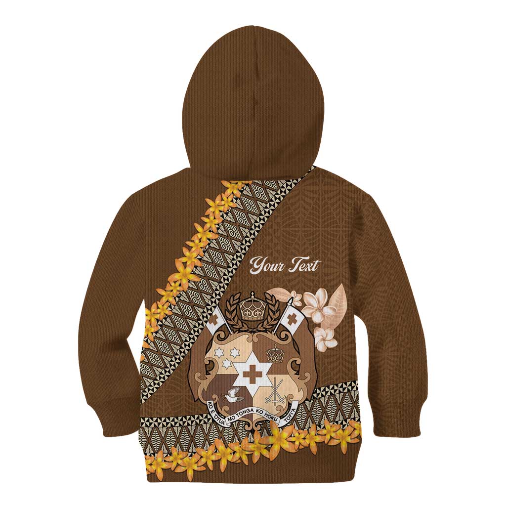 Personalised Tonga Language Week Kid Hoodie Malo e Lelei Tongan Ngatu Pattern - Brown LT14 - Polynesian Pride