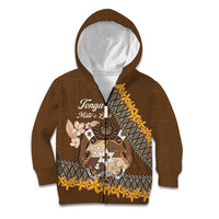 Personalised Tonga Language Week Kid Hoodie Malo e Lelei Tongan Ngatu Pattern - Brown LT14 Zip Hoodie Brown - Polynesian Pride