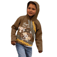Personalised Tonga Language Week Kid Hoodie Malo e Lelei Tongan Ngatu Pattern - Brown LT14 - Polynesian Pride
