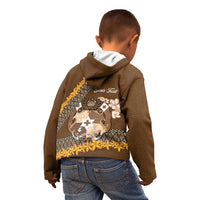 Personalised Tonga Language Week Kid Hoodie Malo e Lelei Tongan Ngatu Pattern - Brown LT14 - Polynesian Pride