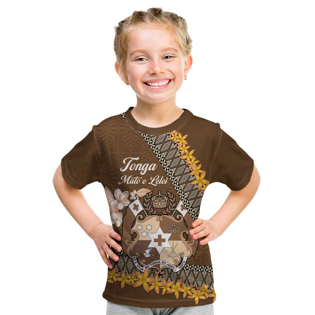 Personalised Tonga Language Week Kid T Shirt Malo e Lelei Tongan Ngatu Pattern - Brown LT14 Brown - Polynesian Pride