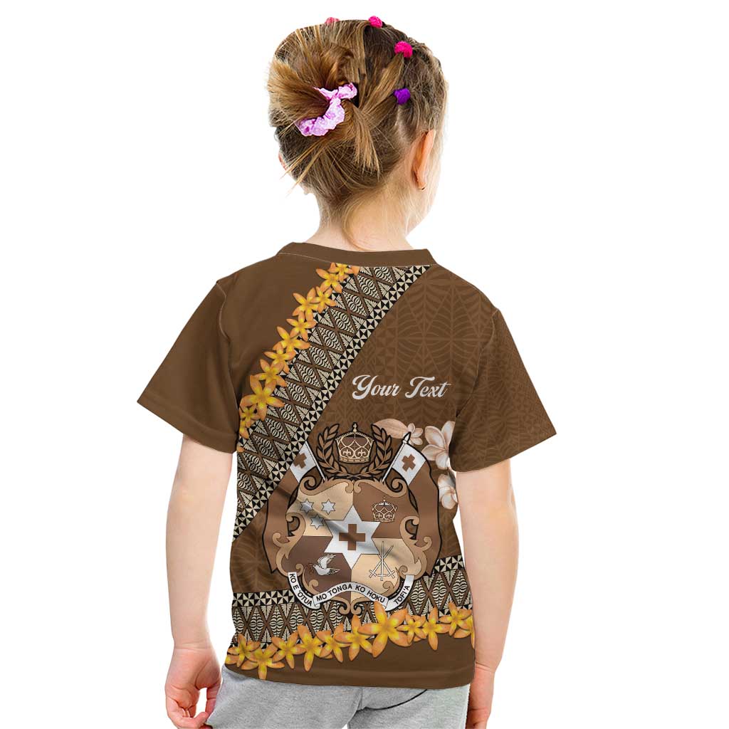 Personalised Tonga Language Week Kid T Shirt Malo e Lelei Tongan Ngatu Pattern - Brown LT14 - Polynesian Pride