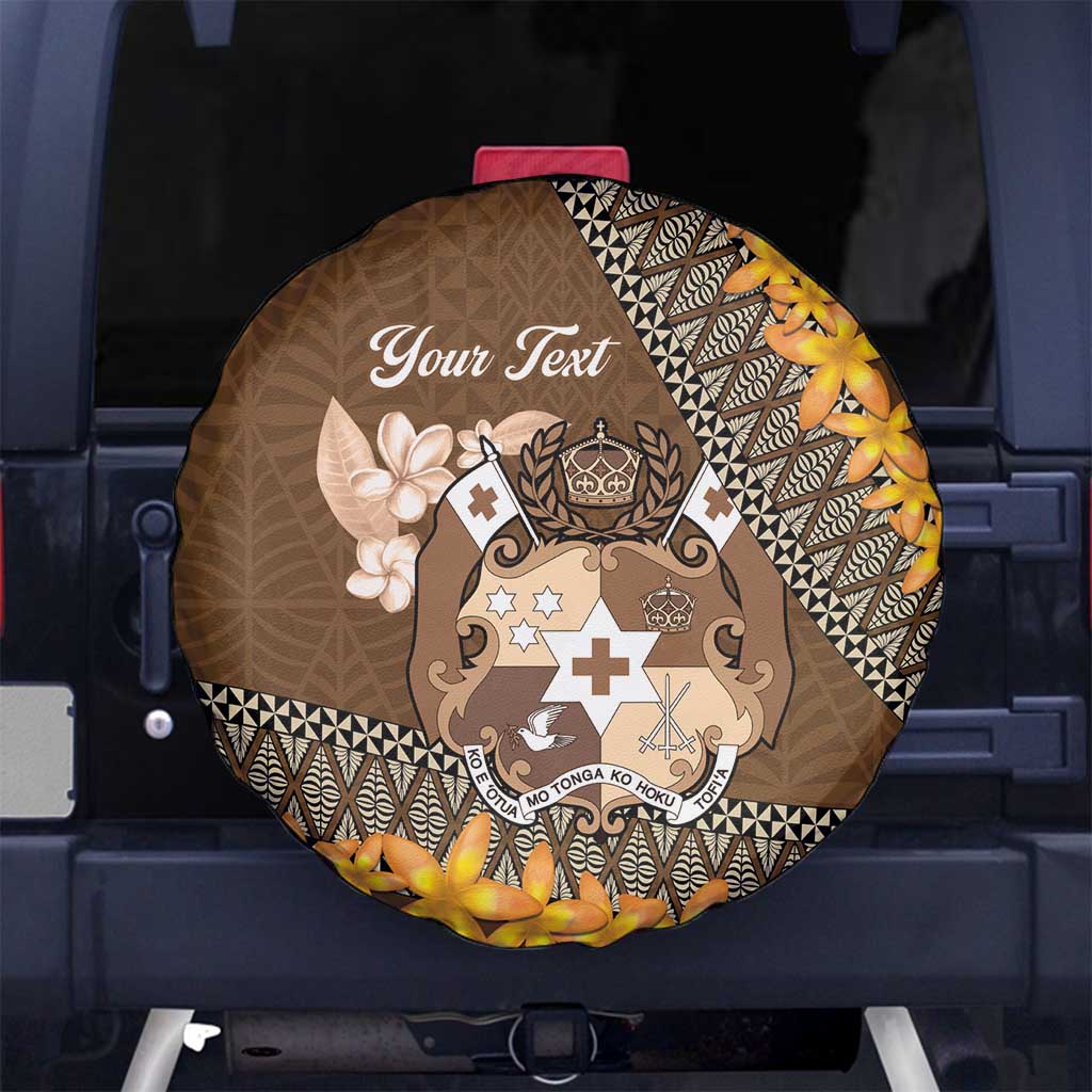 Personalised Tonga Language Week Spare Tire Cover Malo e Lelei Tongan Ngatu Pattern - Brown LT14 - Polynesian Pride