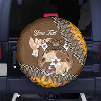 Personalised Tonga Language Week Spare Tire Cover Malo e Lelei Tongan Ngatu Pattern - Brown LT14 - Polynesian Pride