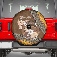 Personalised Tonga Language Week Spare Tire Cover Malo e Lelei Tongan Ngatu Pattern - Brown LT14 - Polynesian Pride