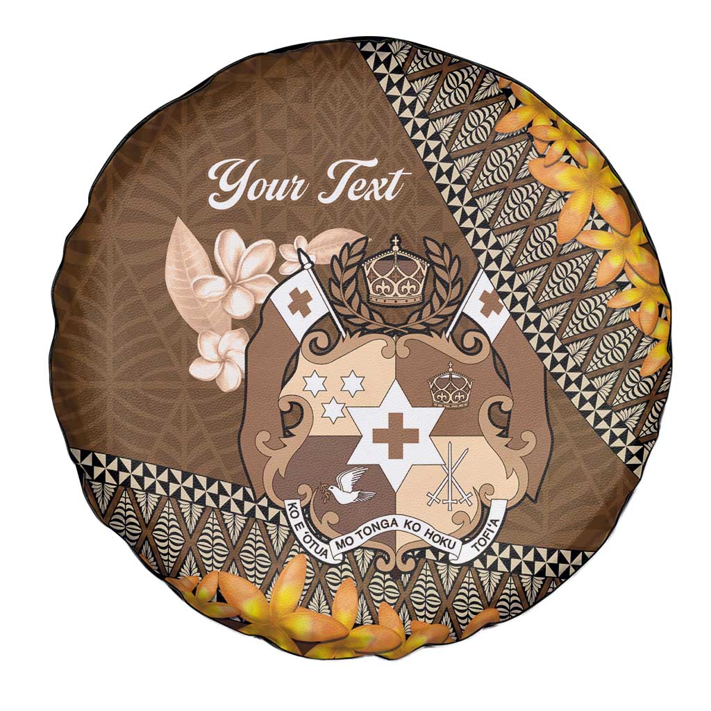 Personalised Tonga Language Week Spare Tire Cover Malo e Lelei Tongan Ngatu Pattern - Brown LT14 - Polynesian Pride