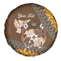 Personalised Tonga Language Week Spare Tire Cover Malo e Lelei Tongan Ngatu Pattern - Brown LT14 - Polynesian Pride