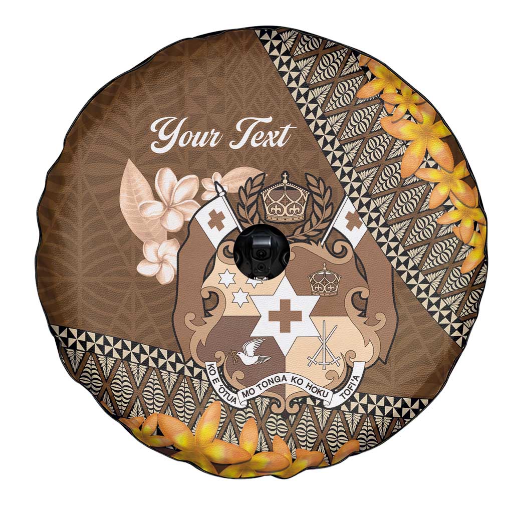 Personalised Tonga Language Week Spare Tire Cover Malo e Lelei Tongan Ngatu Pattern - Brown LT14 - Polynesian Pride