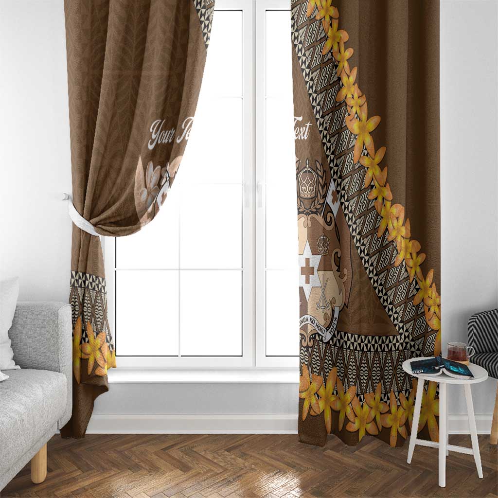 Personalised Tonga Language Week Window Curtain Malo e Lelei Tongan Ngatu Pattern - Brown