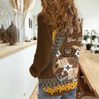 Personalised Tonga Language Week Women Casual Shirt Malo e Lelei Tongan Ngatu Pattern - Brown LT14 - Polynesian Pride