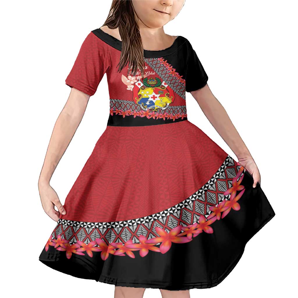 Personalised Tonga Language Week Family Matching Mermaid Dress and Hawaiian Shirt Malo e Lelei Tongan Ngatu Pattern - Red LT14 Daughter's Dress Red - Polynesian Pride