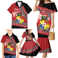 Personalised Tonga Language Week Family Matching Mermaid Dress and Hawaiian Shirt Malo e Lelei Tongan Ngatu Pattern - Red LT14 - Polynesian Pride