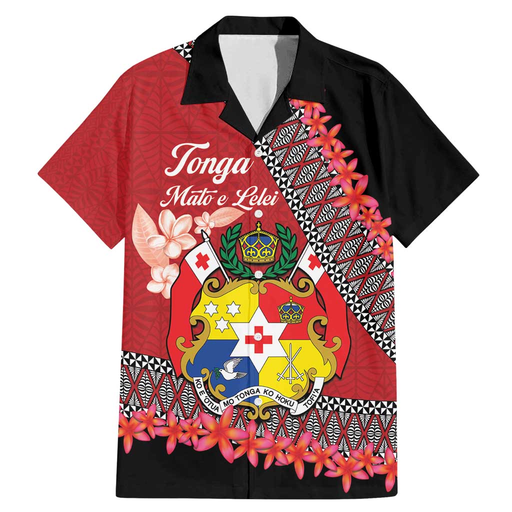 Personalised Tonga Language Week Family Matching Mermaid Dress and Hawaiian Shirt Malo e Lelei Tongan Ngatu Pattern - Red LT14 Dad's Shirt - Short Sleeve Red - Polynesian Pride