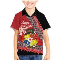 Personalised Tonga Language Week Family Matching Mermaid Dress and Hawaiian Shirt Malo e Lelei Tongan Ngatu Pattern - Red LT14 Son's Shirt Red - Polynesian Pride