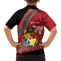 Personalised Tonga Language Week Family Matching Off The Shoulder Long Sleeve Dress and Hawaiian Shirt Malo e Lelei Tongan Ngatu Pattern - Red LT14 - Polynesian Pride