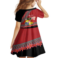 Personalised Tonga Language Week Family Matching Off The Shoulder Long Sleeve Dress and Hawaiian Shirt Malo e Lelei Tongan Ngatu Pattern - Red LT14 - Polynesian Pride