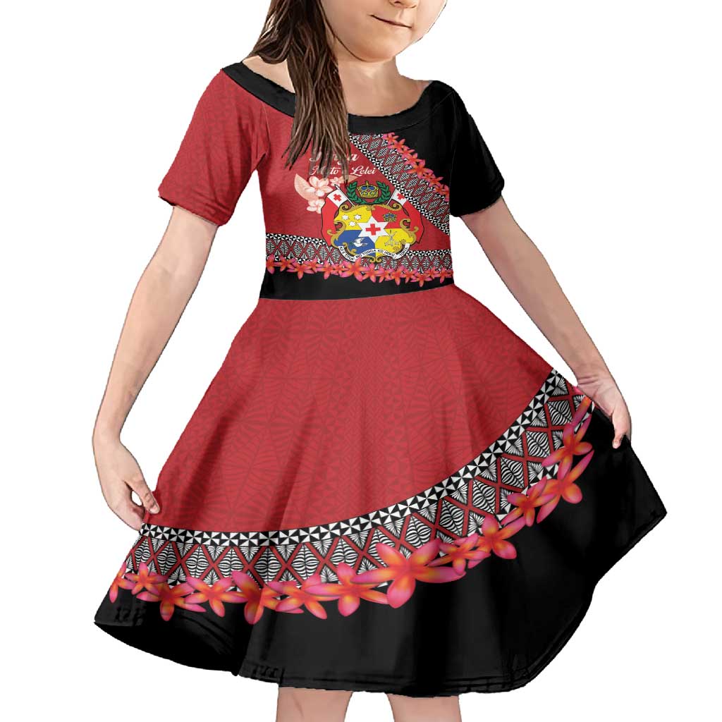 Personalised Tonga Language Week Family Matching Off Shoulder Maxi Dress and Hawaiian Shirt Malo e Lelei Tongan Ngatu Pattern - Red LT14 Daughter's Dress Red - Polynesian Pride