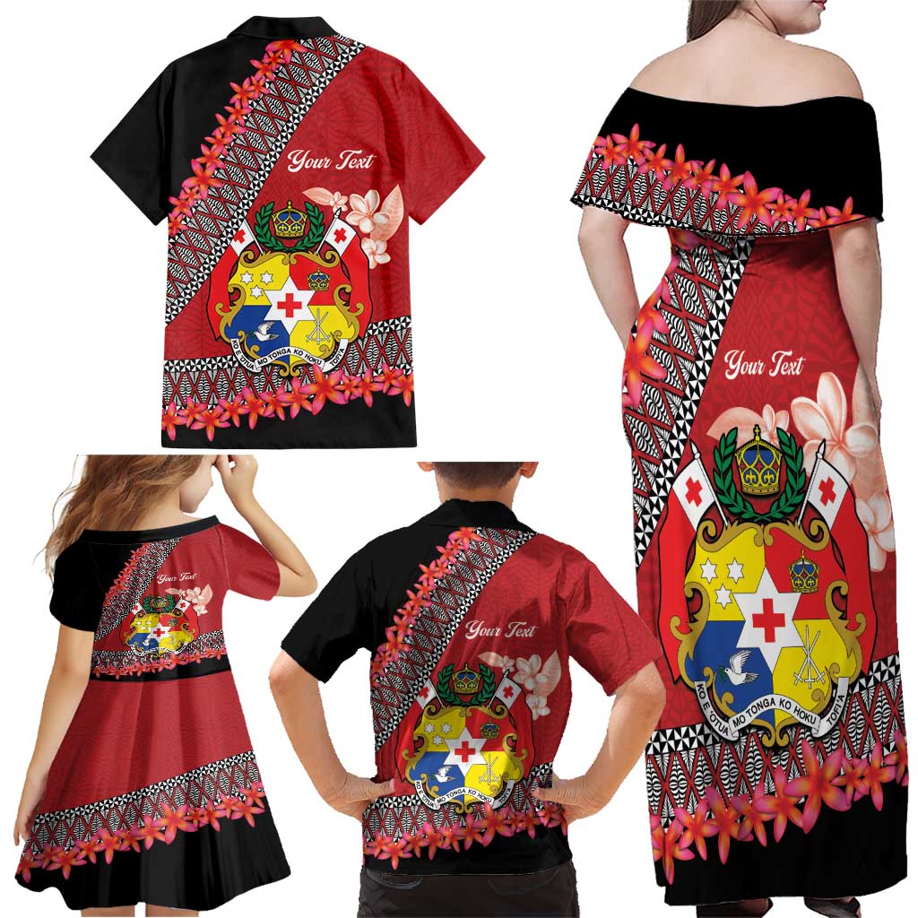 Personalised Tonga Language Week Family Matching Off Shoulder Maxi Dress and Hawaiian Shirt Malo e Lelei Tongan Ngatu Pattern - Red LT14 - Polynesian Pride