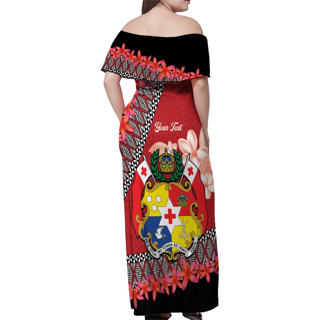 Personalised Tonga Language Week Family Matching Off Shoulder Maxi Dress and Hawaiian Shirt Malo e Lelei Tongan Ngatu Pattern - Red LT14 - Polynesian Pride