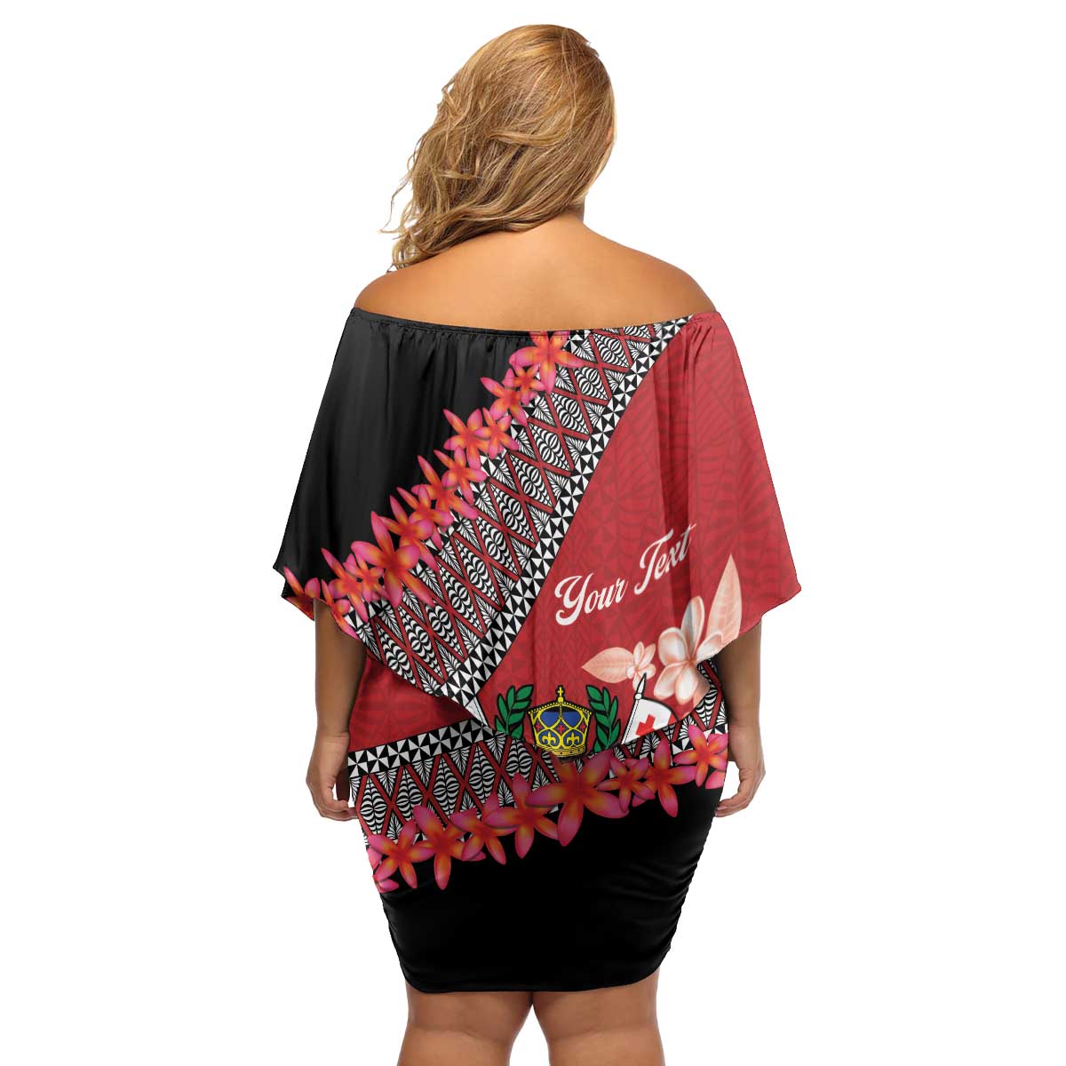 Personalised Tonga Language Week Family Matching Off Shoulder Short Dress and Hawaiian Shirt Malo e Lelei Tongan Ngatu Pattern - Red LT14 - Polynesian Pride