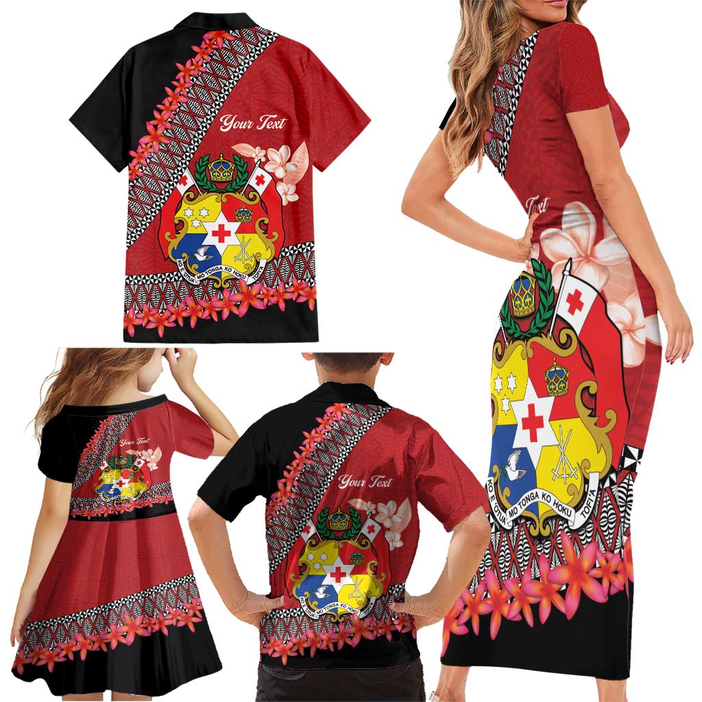 Personalised Tonga Language Week Family Matching Short Sleeve Bodycon Dress and Hawaiian Shirt Malo e Lelei Tongan Ngatu Pattern - Red LT14 - Polynesian Pride