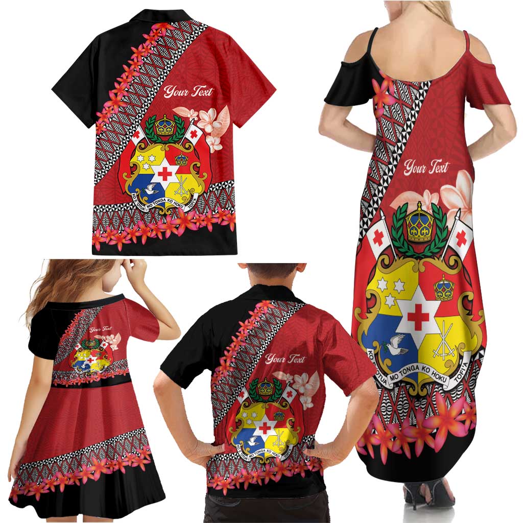 Personalised Tonga Language Week Family Matching Summer Maxi Dress and Hawaiian Shirt Malo e Lelei Tongan Ngatu Pattern - Red LT14 - Polynesian Pride