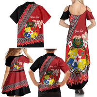 Personalised Tonga Language Week Family Matching Summer Maxi Dress and Hawaiian Shirt Malo e Lelei Tongan Ngatu Pattern - Red LT14 - Polynesian Pride