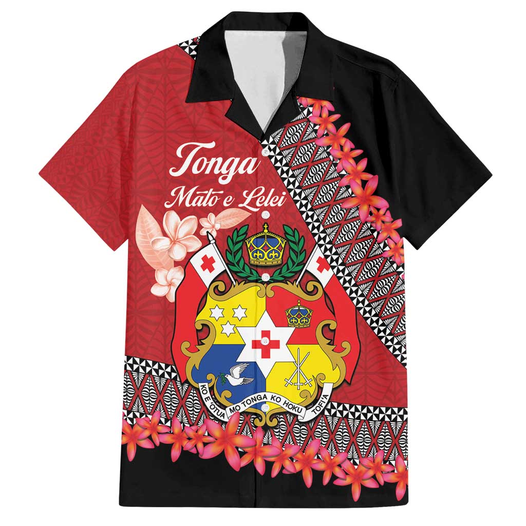 Personalised Tonga Language Week Family Matching Summer Maxi Dress and Hawaiian Shirt Malo e Lelei Tongan Ngatu Pattern - Red LT14 Dad's Shirt - Short Sleeve Red - Polynesian Pride
