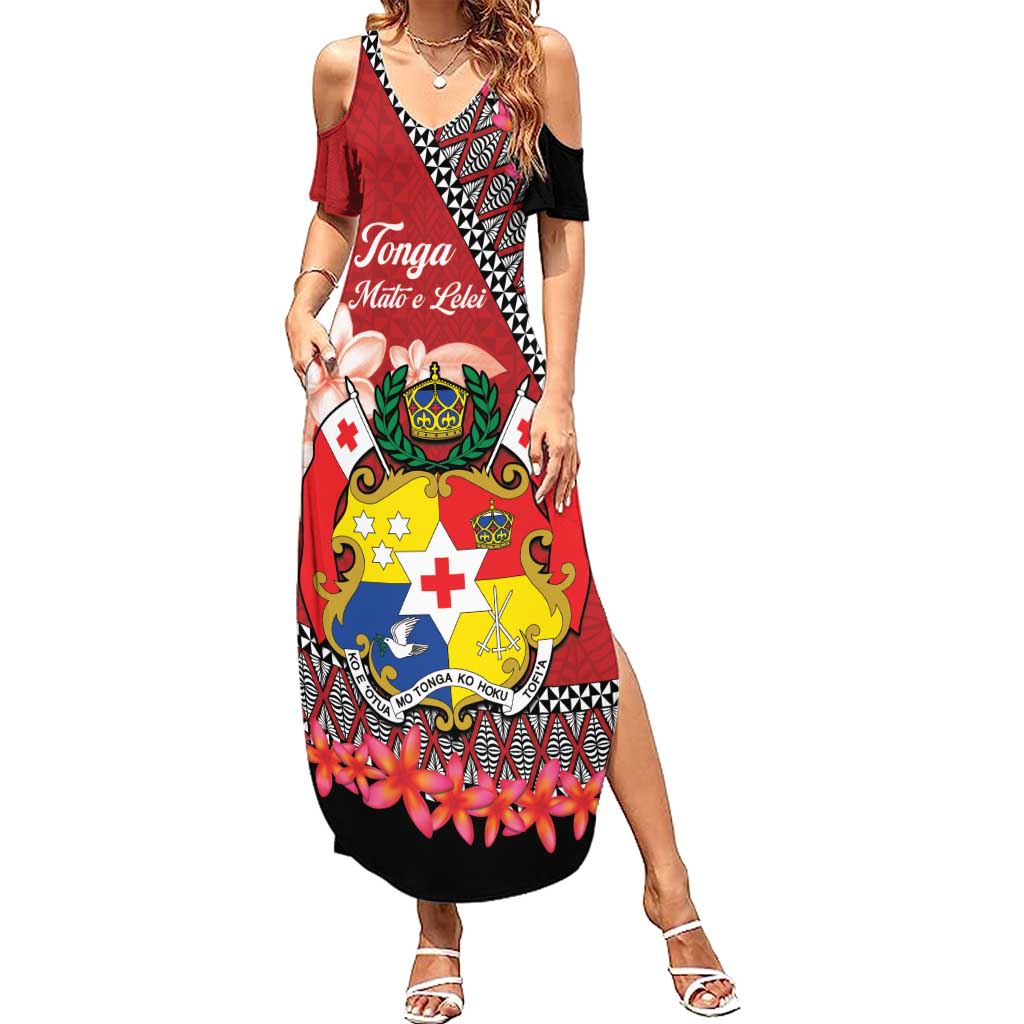 Personalised Tonga Language Week Family Matching Summer Maxi Dress and Hawaiian Shirt Malo e Lelei Tongan Ngatu Pattern - Red LT14 Mom's Dress Red - Polynesian Pride