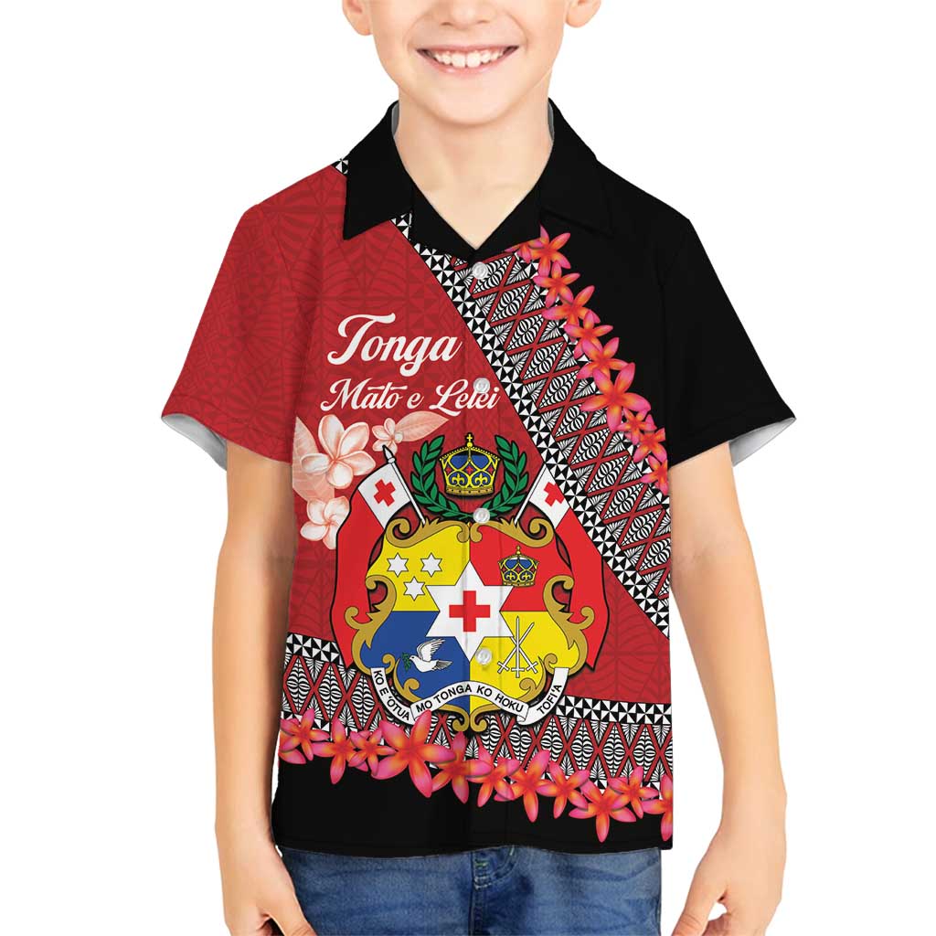 Personalised Tonga Language Week Family Matching Summer Maxi Dress and Hawaiian Shirt Malo e Lelei Tongan Ngatu Pattern - Red LT14 Son's Shirt Red - Polynesian Pride