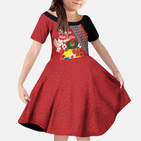 Personalised Tonga Language Week Kid Short Sleeve Dress Malo e Lelei Tongan Ngatu Pattern - Red LT14 KID Red - Polynesian Pride