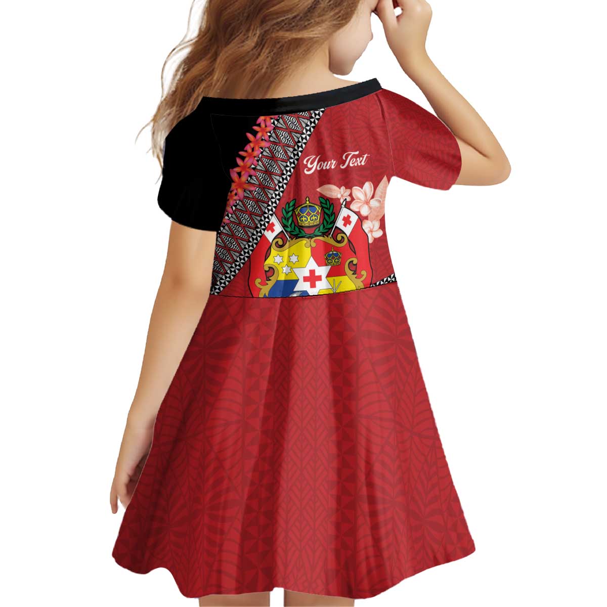 Personalised Tonga Language Week Kid Short Sleeve Dress Malo e Lelei Tongan Ngatu Pattern - Red LT14 - Polynesian Pride