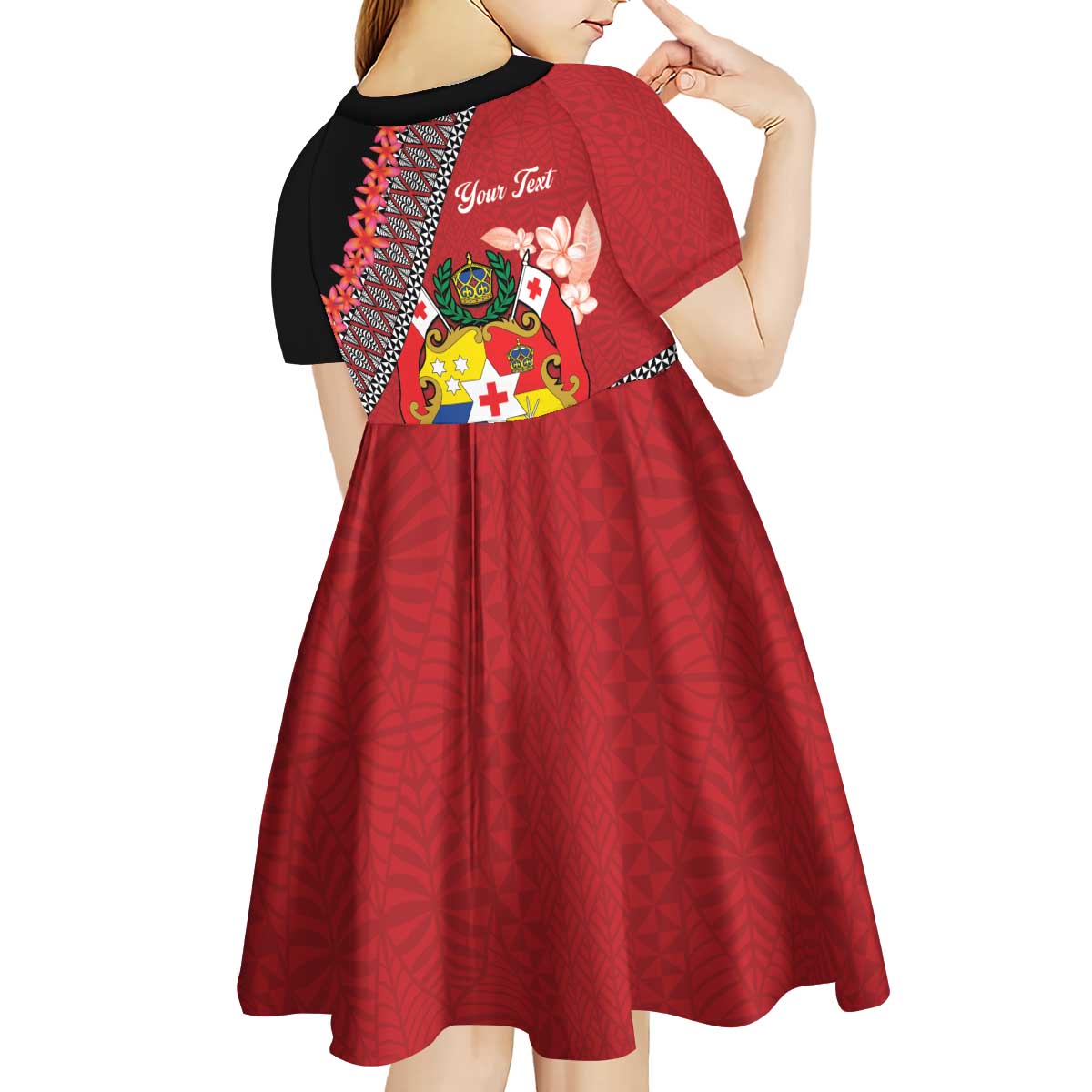 Personalised Tonga Language Week Kid Short Sleeve Dress Malo e Lelei Tongan Ngatu Pattern - Red LT14 - Polynesian Pride