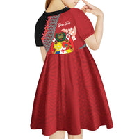 Personalised Tonga Language Week Kid Short Sleeve Dress Malo e Lelei Tongan Ngatu Pattern - Red LT14 - Polynesian Pride
