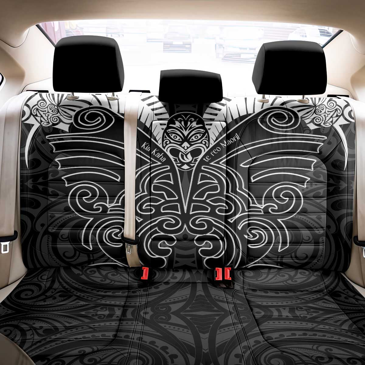 Kia Kaha Te Reo Maori Back Car Seat Cover Aotearoa Hei Tiki With Hongi LT14 - Polynesian Pride