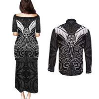 Kia Kaha Te Reo Maori Couples Matching Puletasi and Long Sleeve Button Shirt Aotearoa Hei Tiki With Hongi LT14 - Polynesian Pride