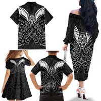 Kia Kaha Te Reo Maori Family Matching Off The Shoulder Long Sleeve Dress and Hawaiian Shirt Aotearoa Hei Tiki With Hongi LT14 - Polynesian Pride