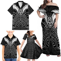 Kia Kaha Te Reo Maori Family Matching Off Shoulder Maxi Dress and Hawaiian Shirt Aotearoa Hei Tiki With Hongi LT14 - Polynesian Pride